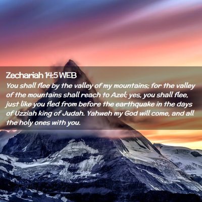 Picture 02 - Zechariah 14:5 WEB - You shall flee by the valley of my mountains; for - Bible Verse Picture