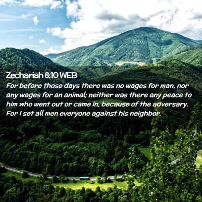 Picture 02 - Zechariah 8:10 WEB - For before those days there was no wages for man, - Bible Verse Picture
