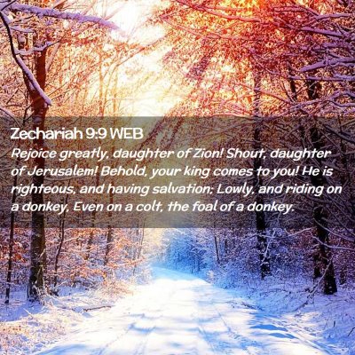 Picture 02 - Zechariah 9:9 WEB - Rejoice greatly, daughter of Zion! Shout, - Bible Verse Picture