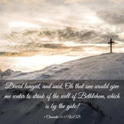 Picture 03 - 1 Chronicles 11:17 WEB - David longed, and said, Oh that one would give me - Bible Verse Picture