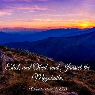 Picture 03 - 1 Chronicles 11:47 WEB - Eliel, and Obed, and Jaasiel the - Bible Verse Picture