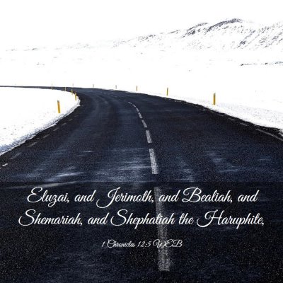 Picture 03 - 1 Chronicles 12:5 WEB - Eluzai, and Jerimoth, and Bealiah, and Shemariah, - Bible Verse Picture