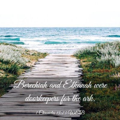 Picture 03 - 1 Chronicles 15:23 WEB - Berechiah and Elkanah were doorkeepers for the - Bible Verse Picture