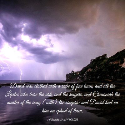 Picture 03 - 1 Chronicles 15:27 WEB - David was clothed with a robe of fine linen, and - Bible Verse Picture