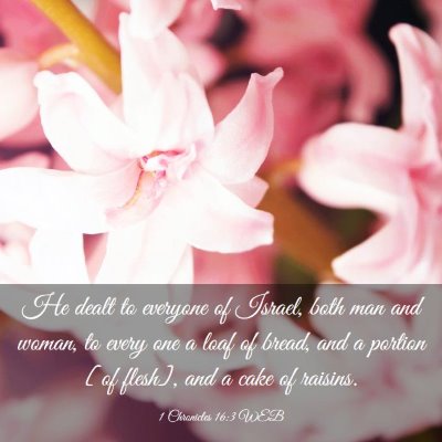 Picture 03 - 1 Chronicles 16:3 WEB - He dealt to everyone of Israel, both man and - Bible Verse Picture
