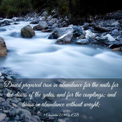 Picture 03 - 1 Chronicles 22:3 WEB - David prepared iron in abundance for the nails - Bible Verse Picture