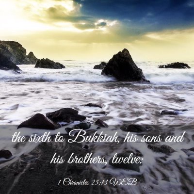 Picture 03 - 1 Chronicles 25:13 WEB - the sixth to Bukkiah, his sons and his brothers, - Bible Verse Picture