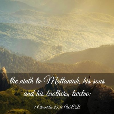 Picture 03 - 1 Chronicles 25:16 WEB - the ninth to Mattaniah, his sons and his - Bible Verse Picture