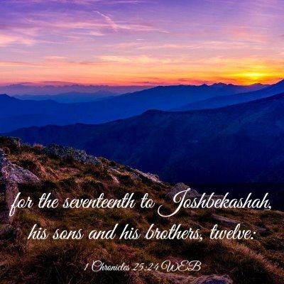 Picture 03 - 1 Chronicles 25:24 WEB - for the seventeenth to Joshbekashah, his sons and - Bible Verse Picture