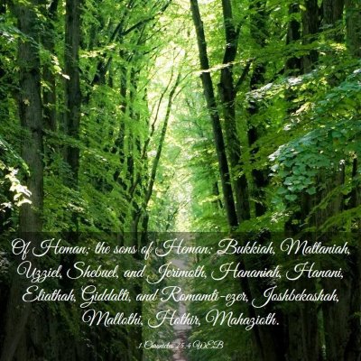 Picture 03 - 1 Chronicles 25:4 WEB - Of Heman; the sons of Heman: Bukkiah, Mattaniah, - Bible Verse Picture