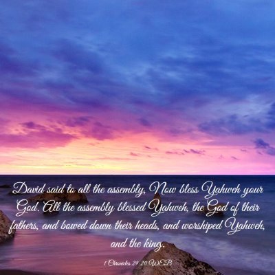 Picture 03 - 1 Chronicles 29:20 WEB - David said to all the assembly, Now bless Yahweh - Bible Verse Picture