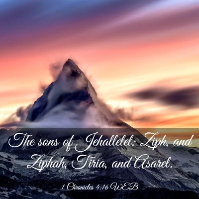 Picture 03 - 1 Chronicles 4:16 WEB - The sons of Jehallelel: Ziph, and Ziphah, Tiria, - Bible Verse Picture