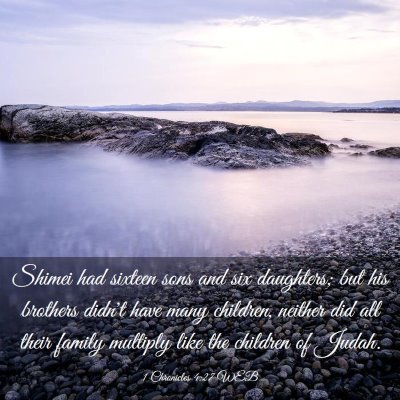 Picture 03 - 1 Chronicles 4:27 WEB - Shimei had sixteen sons and six daughters; but - Bible Verse Picture