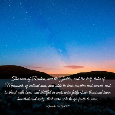 Picture 03 - 1 Chronicles 5:18 WEB - The sons of Reuben, and the Gadites, and the - Bible Verse Picture