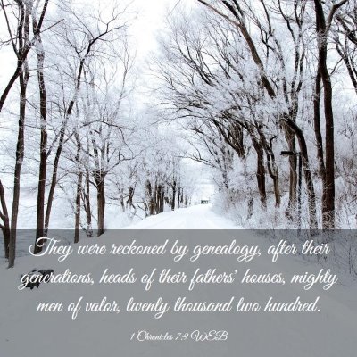 Picture 03 - 1 Chronicles 7:9 WEB - They were reckoned by genealogy, after their - Bible Verse Picture
