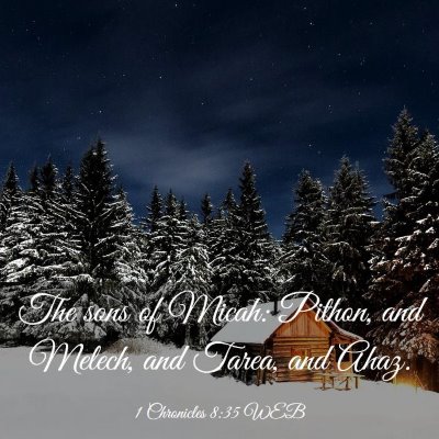 Picture 03 - 1 Chronicles 8:35 WEB - The sons of Micah: Pithon, and Melech, and Tarea, - Bible Verse Picture