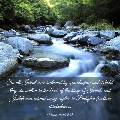 Picture 03 - 1 Chronicles 9:1 WEB - So all Israel were reckoned by genealogies; and, - Bible Verse Picture