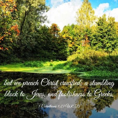 Picture 03 - 1 Corinthians 1:23 WEB - but we preach Christ crucified; a stumbling block - Bible Verse Picture