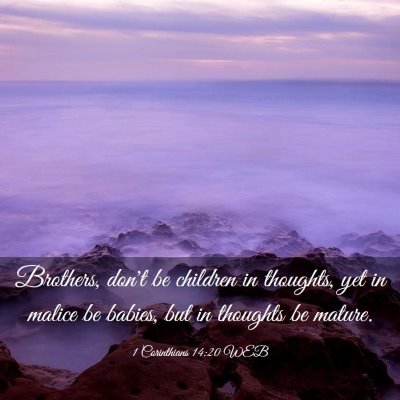 Picture 03 - 1 Corinthians 14:20 WEB - Brothers, don't be children in thoughts, yet in - Bible Verse Picture