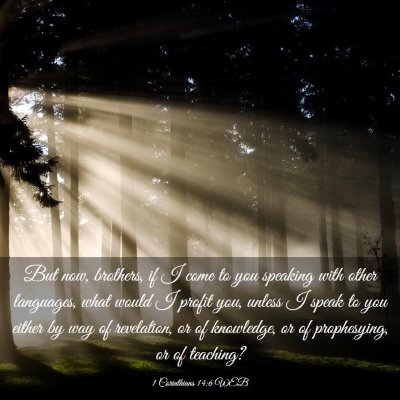 Picture 03 - 1 Corinthians 14:6 WEB - But now, brothers, if I come to you speaking with - Bible Verse Picture