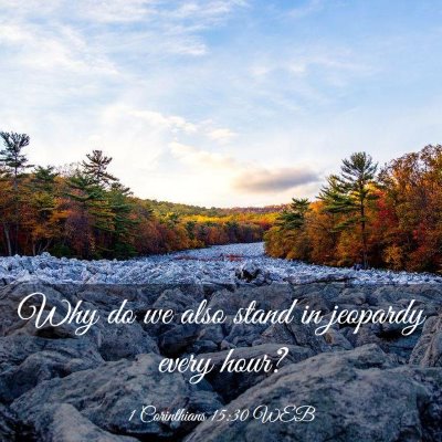 Picture 03 - 1 Corinthians 15:30 WEB - Why do we also stand in jeopardy every - Bible Verse Picture