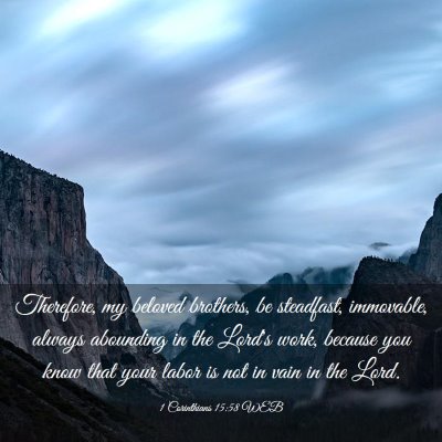Picture 03 - 1 Corinthians 15:58 WEB - Therefore, my beloved brothers, be steadfast, - Bible Verse Picture