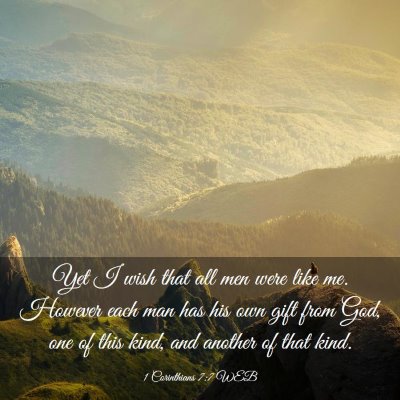 Picture 03 - 1 Corinthians 7:7 WEB - Yet I wish that all men were like me. However - Bible Verse Picture