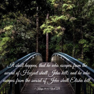 Picture 03 - 1 Kings 19:17 WEB - It shall happen, that he who escapes from the - Bible Verse Picture
