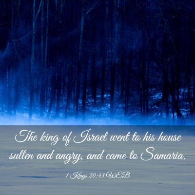 Picture 03 - 1 Kings 20:43 WEB - The king of Israel went to his house sullen and - Bible Verse Picture