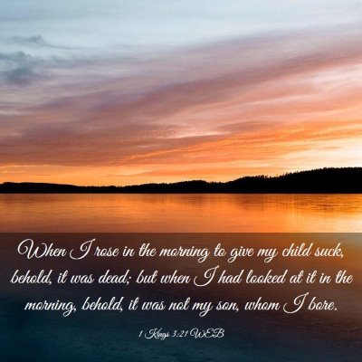 Picture 03 - 1 Kings 3:21 WEB - When I rose in the morning to give my child suck, - Bible Verse Picture