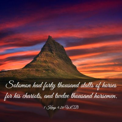 Picture 03 - 1 Kings 4:26 WEB - Solomon had forty thousand stalls of horses for - Bible Verse Picture