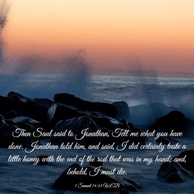 Picture 03 - 1 Samuel 14:43 WEB - Then Saul said to Jonathan, Tell me what you have - Bible Verse Picture