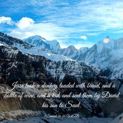 Picture 03 - 1 Samuel 16:20 WEB - Jesse took a donkey loaded with bread, and a - Bible Verse Picture