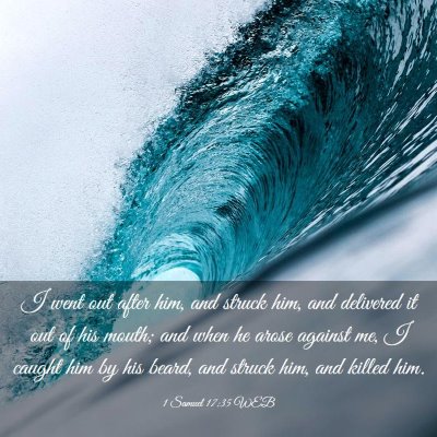 Picture 03 - 1 Samuel 17:35 WEB - I went out after him, and struck him, and - Bible Verse Picture