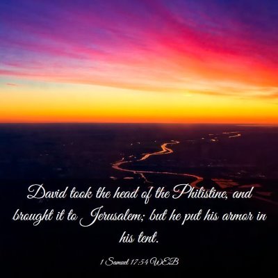Picture 03 - 1 Samuel 17:54 WEB - David took the head of the Philistine, and - Bible Verse Picture