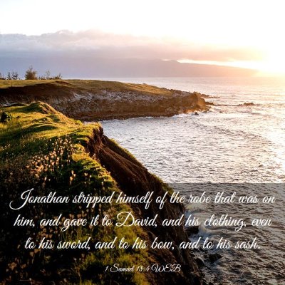 Picture 03 - 1 Samuel 18:4 WEB - Jonathan stripped himself of the robe that was on - Bible Verse Picture