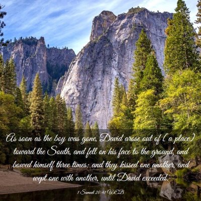 Picture 03 - 1 Samuel 20:41 WEB - As soon as the boy was gone, David arose out of - Bible Verse Picture