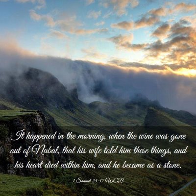 Picture 03 - 1 Samuel 25:37 WEB - It happened in the morning, when the wine was - Bible Verse Picture