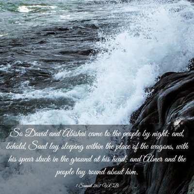 Picture 03 - 1 Samuel 26:7 WEB - So David and Abishai came to the people by night: - Bible Verse Picture