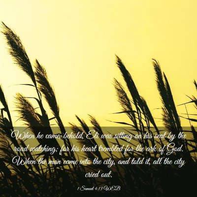 Picture 03 - 1 Samuel 4:13 WEB - When he came, behold, Eli was sitting on his seat - Bible Verse Picture