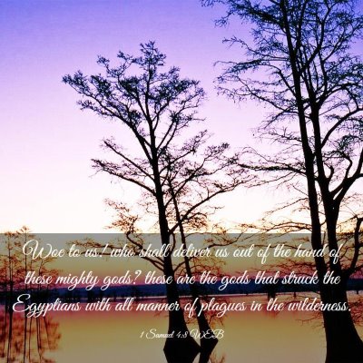 Picture 03 - 1 Samuel 4:8 WEB - Woe to us! who shall deliver us out of the hand - Bible Verse Picture