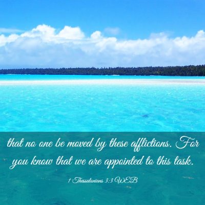 Picture 03 - 1 Thessalonians 3:3 WEB - that no one be moved by these afflictions. For - Bible Verse Picture