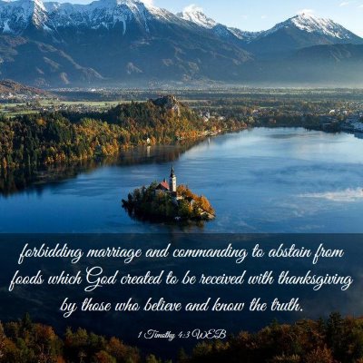 Picture 03 - 1 Timothy 4:3 WEB - forbidding marriage and commanding to abstain - Bible Verse Picture