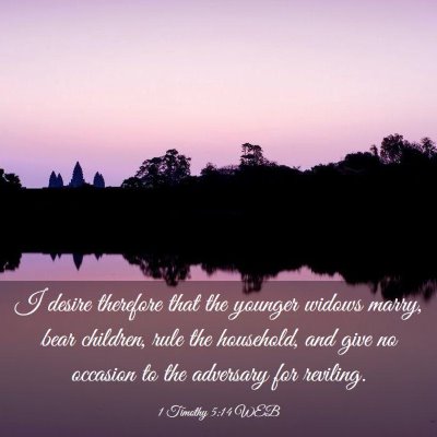 Picture 03 - 1 Timothy 5:14 WEB - I desire therefore that the younger widows marry, - Bible Verse Picture