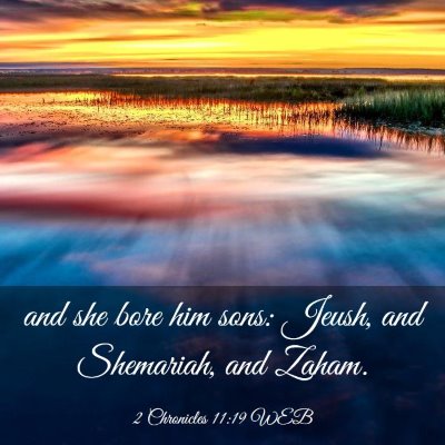 Picture 03 - 2 Chronicles 11:19 WEB - and she bore him sons: Jeush, and Shemariah, and - Bible Verse Picture