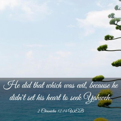 Picture 03 - 2 Chronicles 12:14 WEB - He did that which was evil, because he didn't set - Bible Verse Picture