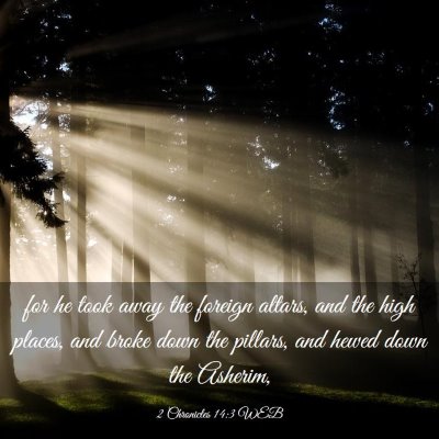Picture 03 - 2 Chronicles 14:3 WEB - for he took away the foreign altars, and the high - Bible Verse Picture