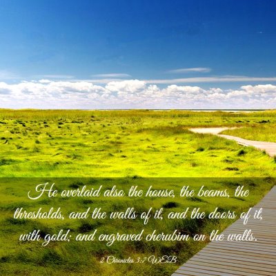 Picture 03 - 2 Chronicles 3:7 WEB - He overlaid also the house, the beams, the - Bible Verse Picture