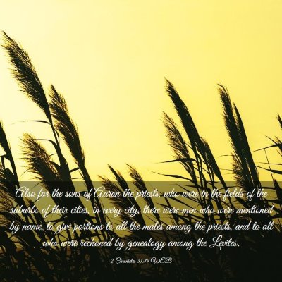 Picture 03 - 2 Chronicles 31:19 WEB - Also for the sons of Aaron the priests, who were - Bible Verse Picture