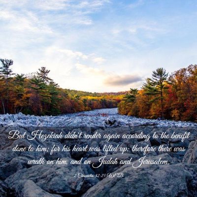 Picture 03 - 2 Chronicles 32:25 WEB - But Hezekiah didn't render again according to the - Bible Verse Picture